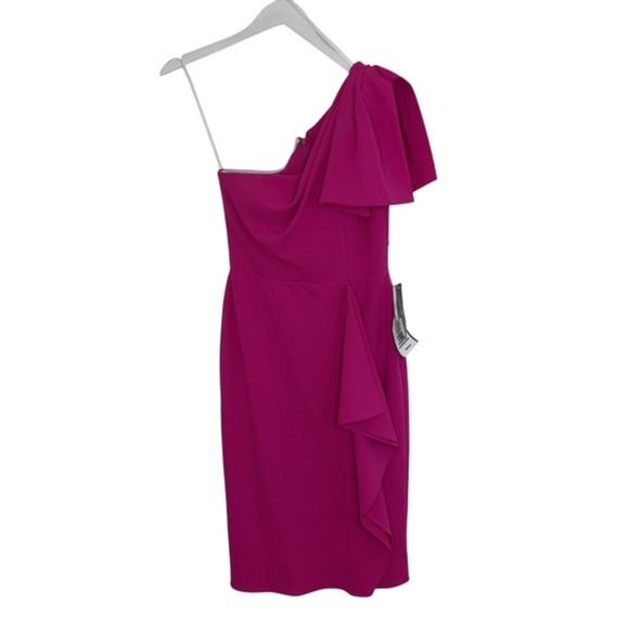 Betsy & Adam Fuchsia‎ Pink One Shoulder Sheath Dress Size 4 NWT - Picture 1 of 3